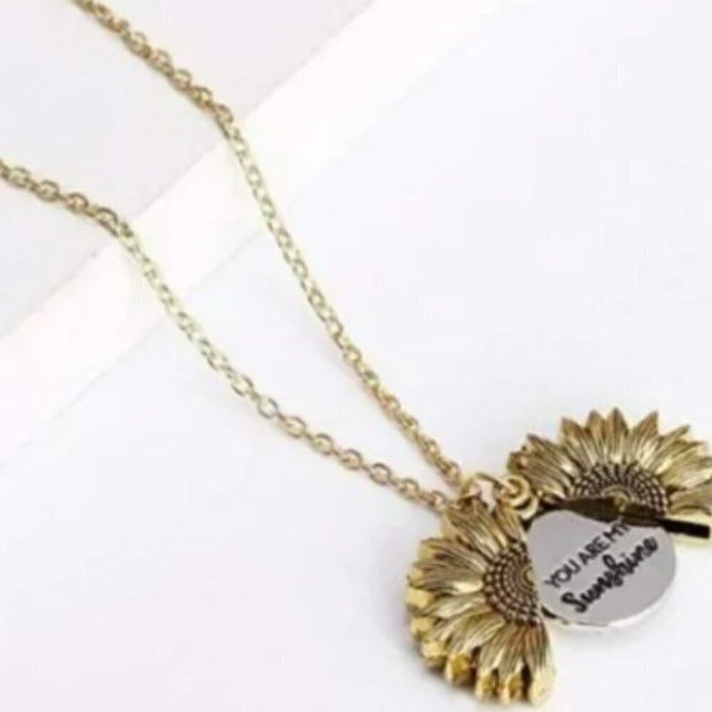 YOU ARE MY SUNSHINE NECKLACE -SUNFLOWER NECKLACE LOCKET HIDDEN MESSAGE - Picture 4 of 6